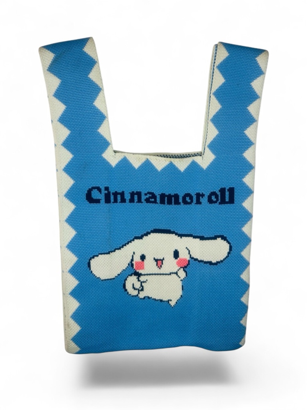Sanrio Cinnamoroll Knit Tote in Light Blue and Cream